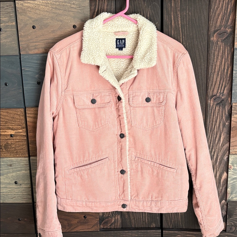 GAP Women's Pink Corduroy Jacket with Cream Sherpa Lining